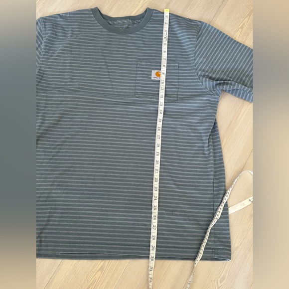 Carhartt  Heavyweight Short Sleeve Pocket Shop T Shirt Blue Stripe Size L - Picture 6 of 7